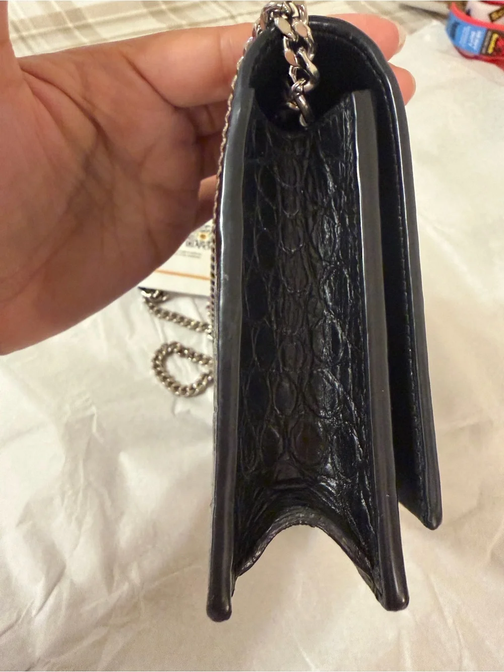 Saint Laurent Black Croc-Embossed Leather Tassel Chain Shoulder Bag